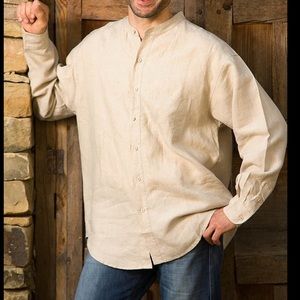 Men’s XL Perry Ellis Linen Banded Collar Shirt